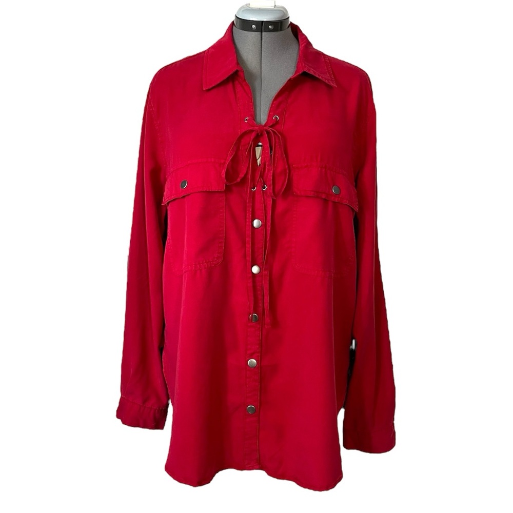 Elliott & Vine Tencel lace front snap shirt red 2X